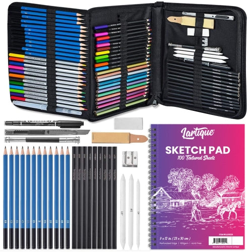 Lartique Art Supplies, 33 Piece Drawing Kit with Drawing Pencils, Drawing  Supplies and Sketchbook 